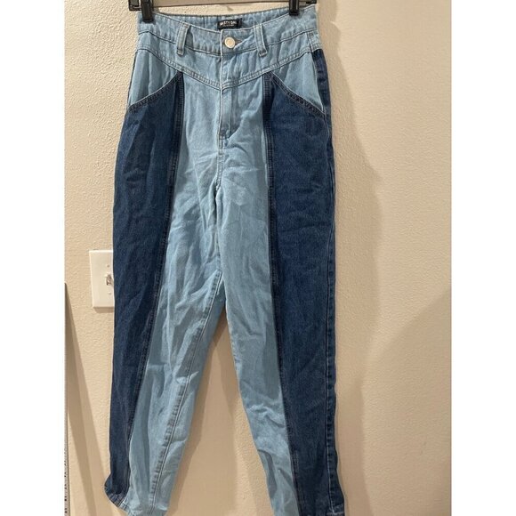 NASTY GAL Jeans WOMENS TWO TONE DENIM MOM RELAXED SIZE 2 - Picture 1 of 8